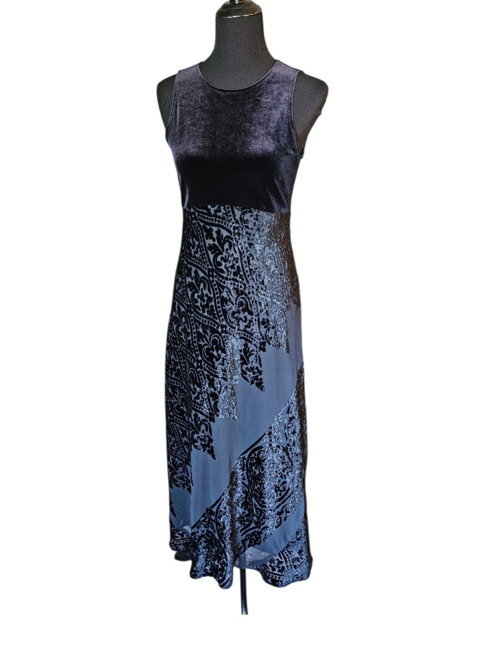 Vintage Carol Little Black Burnout Velvet Maxi Dress Goth Formal Size 4